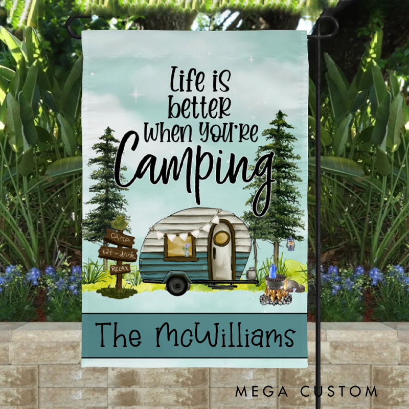 Personalized Camping Garden Flag Custom Campsite Sign Happy Campers RV Campsite Gift Family Name Garden Flag