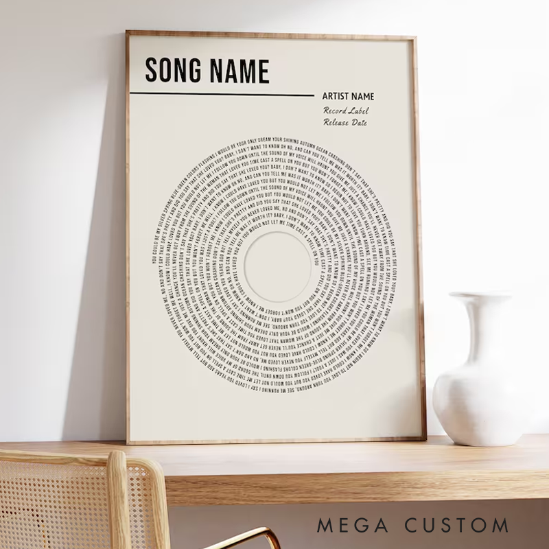 Personalized Vinyl Lyrics Print Custom Music Poster Customizable Music Gift