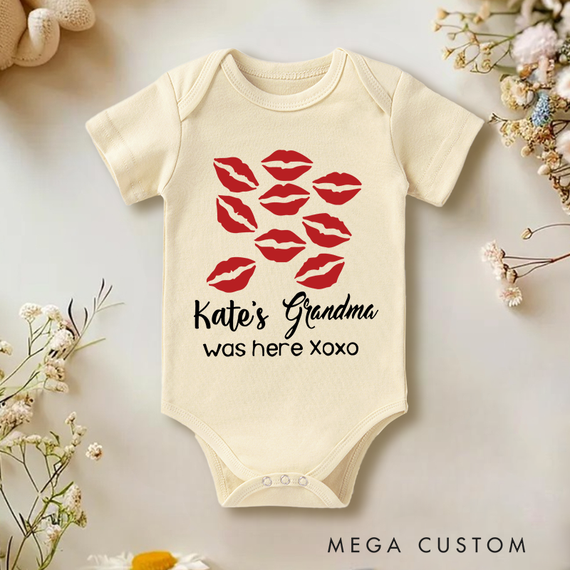 Personalized Grandma Was Here with Lots of Kisses Xoxo Baby Onesie Baby Announcement Gift