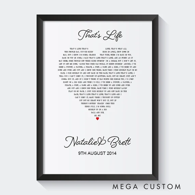 Personalized Song Lyrics Heart Print Without Frame Favourite Song Lyric Music Wall Art