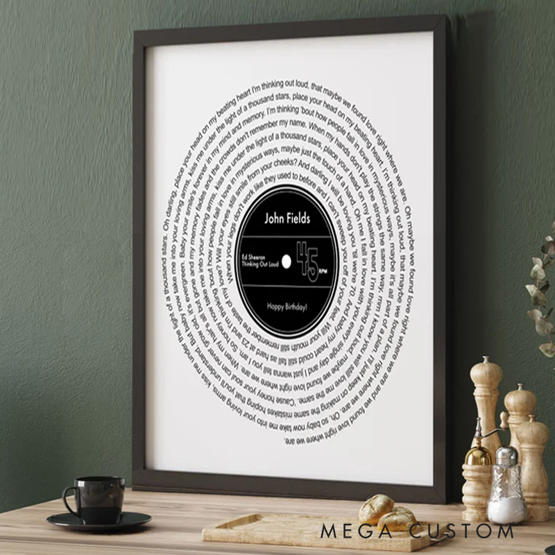 Personalized Favourite Song Lyrics Vinyl Record Print Without Frame