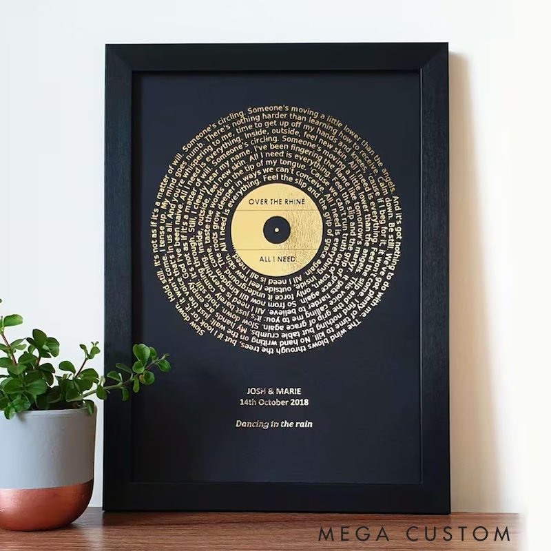Personalized Metallic Foil Song Lyrics Art Without Frame Custom Copper Silver Gold or Rose Gold Foil Lyric Print Favourite Record Print Music Poster