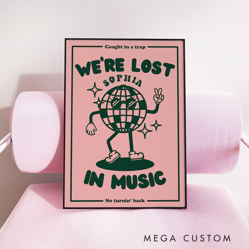 Personalized Lost in Music Disco Mascot Music Print and Poster Wall Art Without Frame