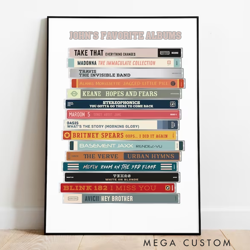 Personalized CD Stack Print Retro Music Poster Custom Favourite Song Print CD Wall Print Without Frame Music Poster