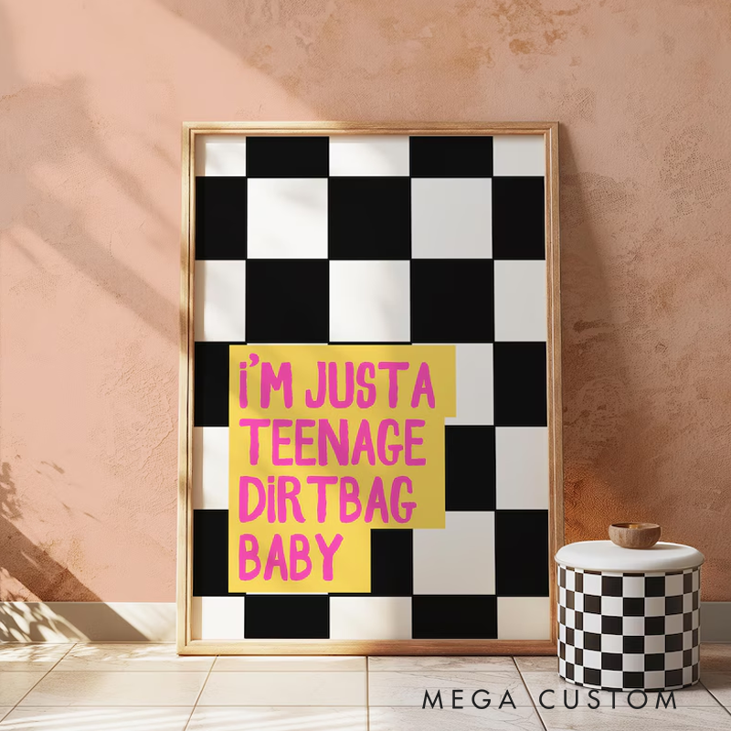 Personalized Teenage Dirtbag Lyrics Print Checkerboard Emo Wall Art Without Frame