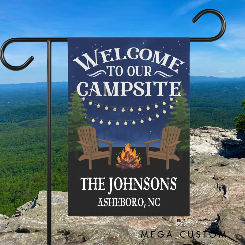 Personalized Welcome to Our Campsite Flag Custom Campsite Welcome Garden Flag Gift for Campers Rv