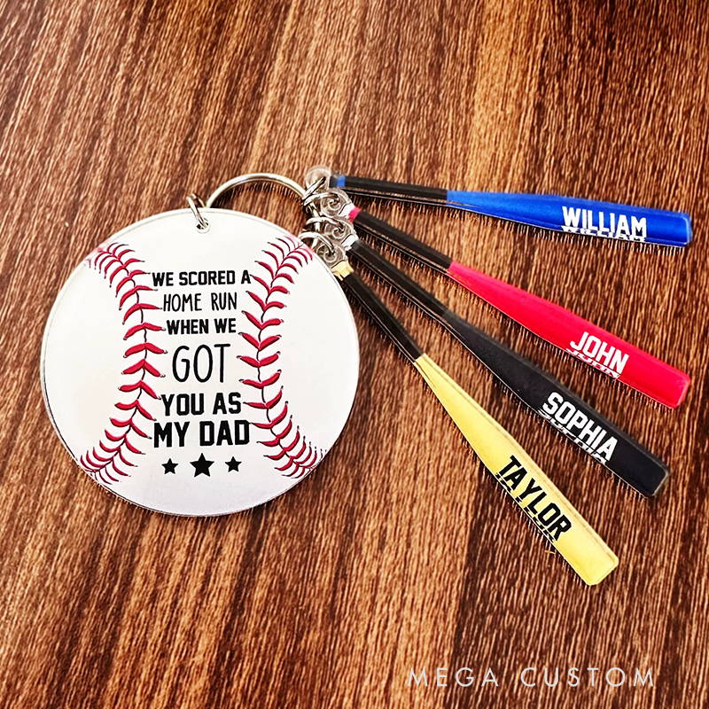 Personalized Baseball Acrylic Keychain for Dad with Baseball and Name Charms  
