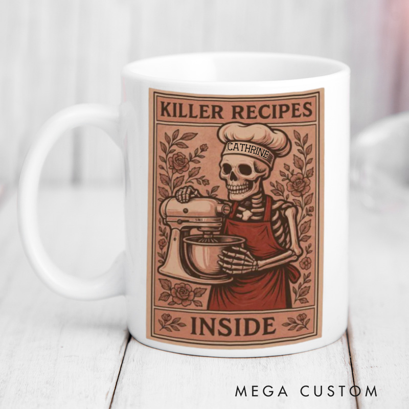 Personalized Killer Recipes Mugs Custom Baking Tarot Card Mug with Name Gothic Baking Coffee Mug Spooky Mug Baking Lover Gift
