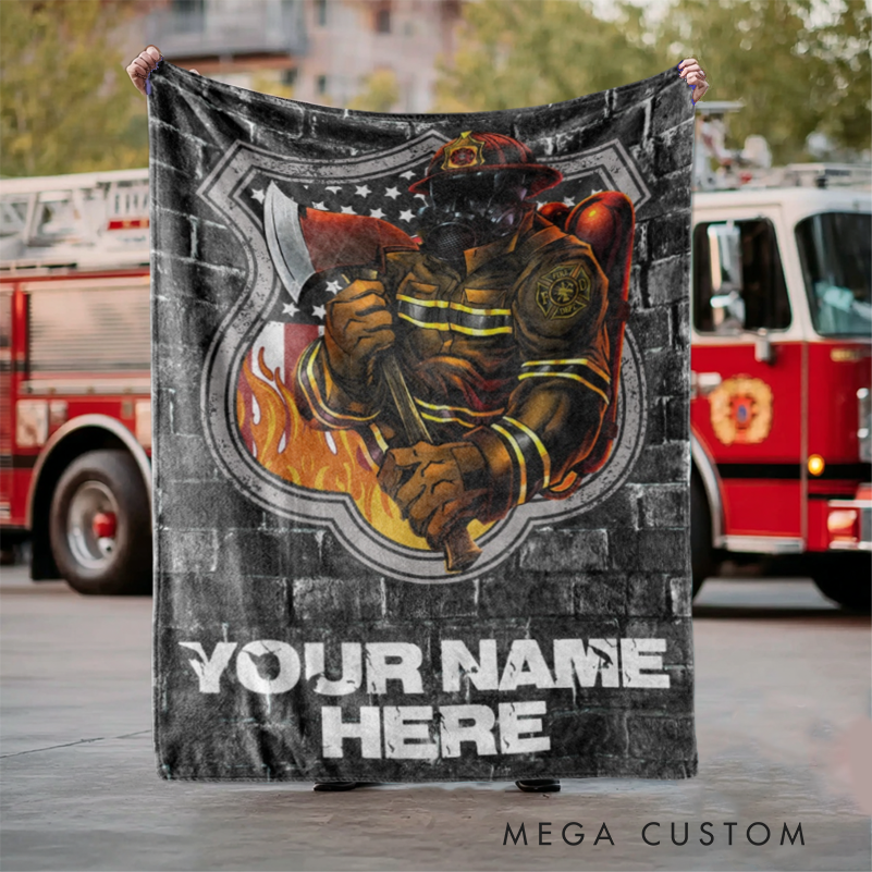 Personalized Firefighter Blanket with Firefighter and Axe Design Gift for Firefighters