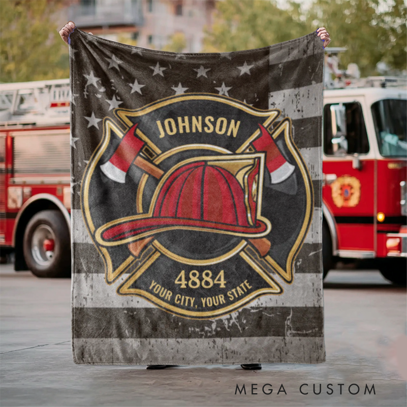 Personalized Firefighter Blanket with Firefighter Helmet and Axes Design Gift for Firefighters
