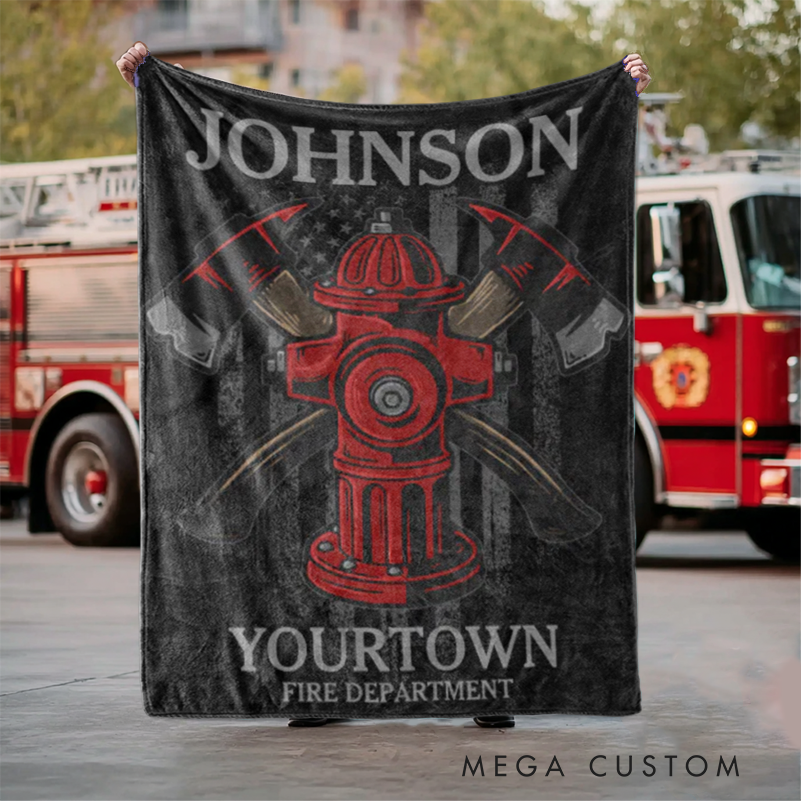 Personalized Firefighter Blanket with Fire Hydrant and Axes Design Gift for Firefighters