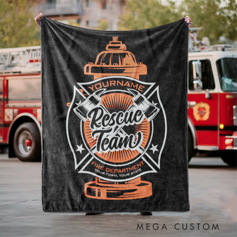 Personalized Firefighter Blanket with Rescue Team Design Gift for Firefighters