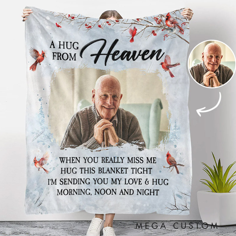Personalized Photo Blanket A Hug From Heaven Sympathy Gift Memorial Blanket Custom Flannel Blanket