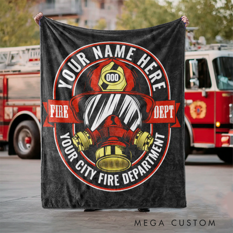 Personalized Firefighter Blanket with Helmet and Gas Mask Design Gift for Firefighters