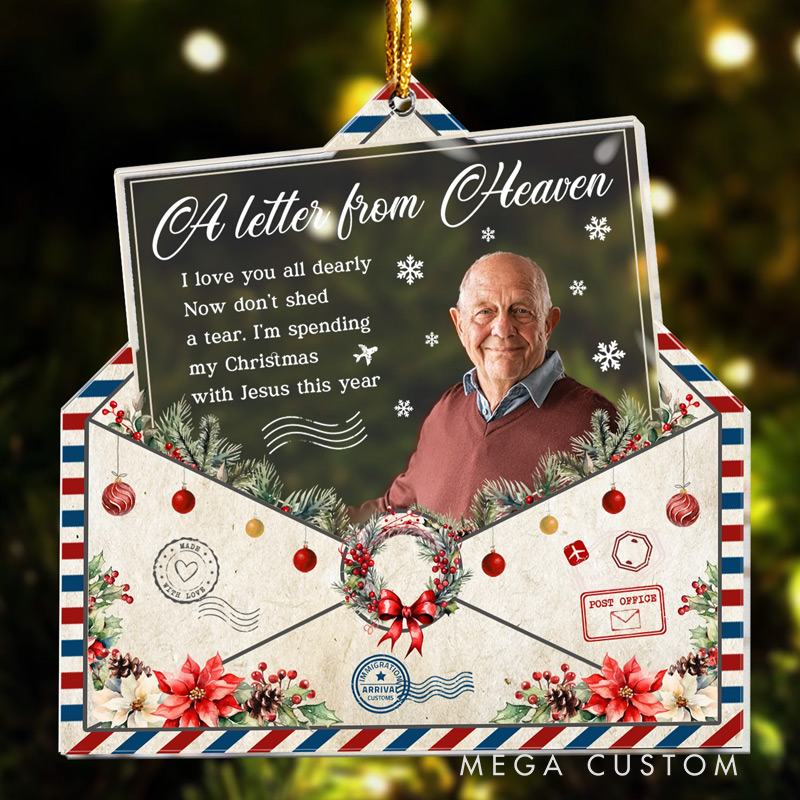 Personalized Acrylic Photo Ornament A Letter From Heaven Vintage Style Christmas Ornament Sympathy Gifts