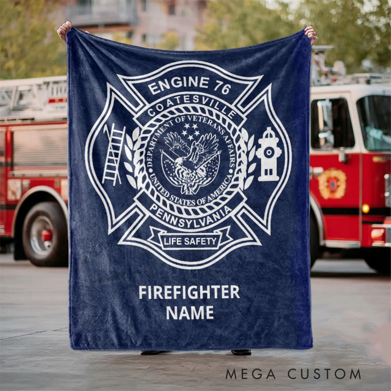 Personalized Firefighter Blanket with Maltese Cross and Fire Department Details Gift for Firefighters