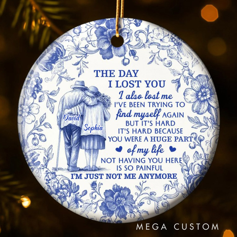 Personalized Memorial Ornament The Day I Lost You Floral Couple Design Memorial Gifts for Loss of Loved One Ceramic Ornament