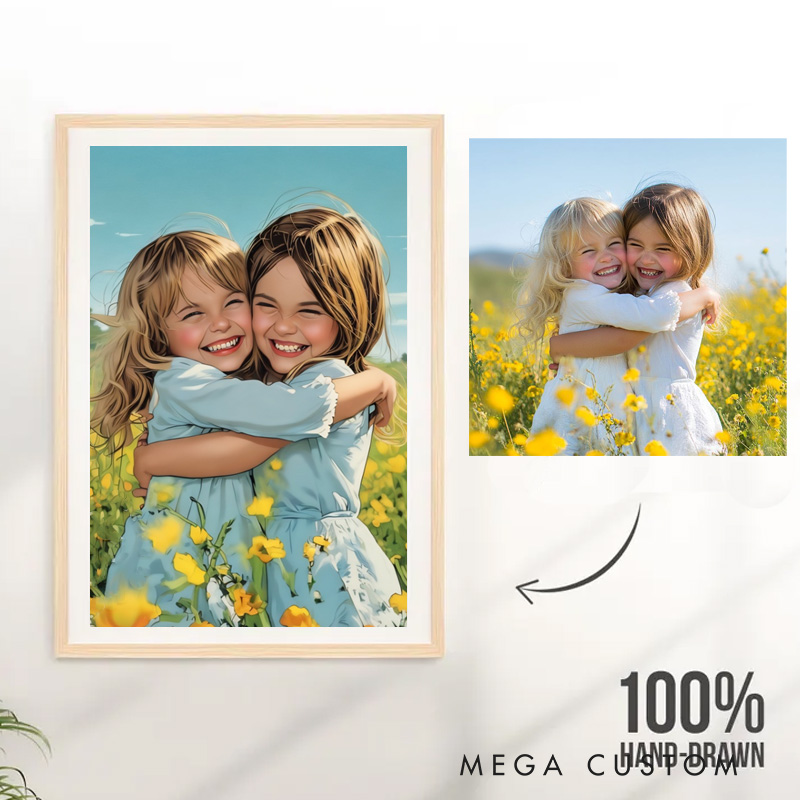 Personalized Kids Hand-Drawn Painting Poster from Photo Custom Art Lover Gift Gift from Kids 