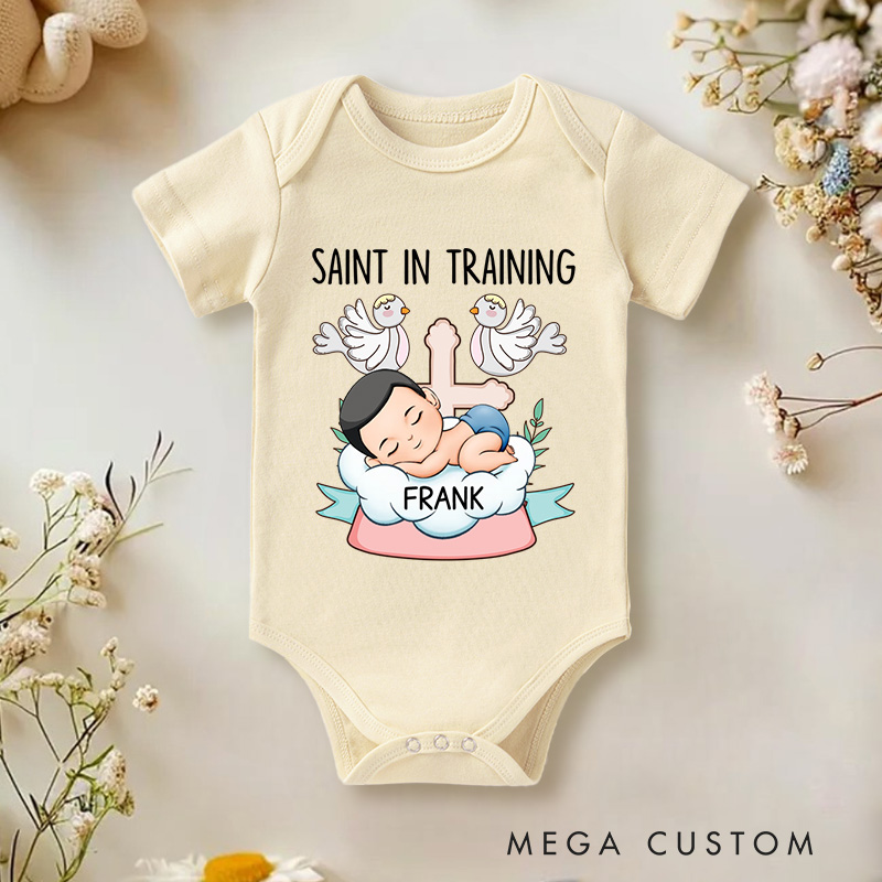 Personalized Saint in Training Baby Onesie
