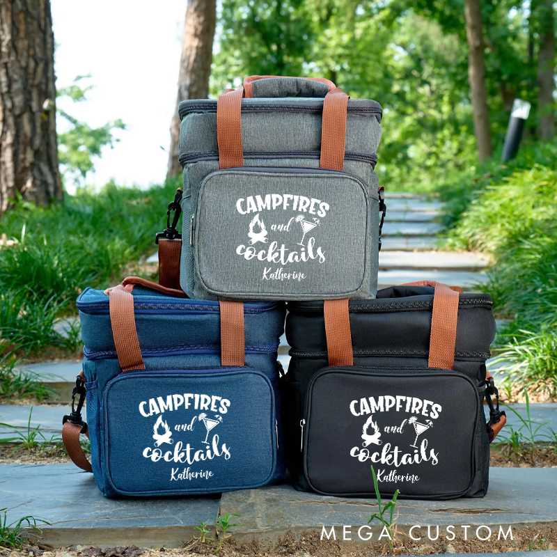 Personalized Campfires and Cocktails Cooler Bags Custom Outdoor Camping Picnics Bag Gift for Camper Hiker