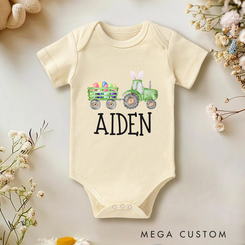 Personalized Tractor With Easter Egg Baby Name Baby Onesie Gift for Baby 