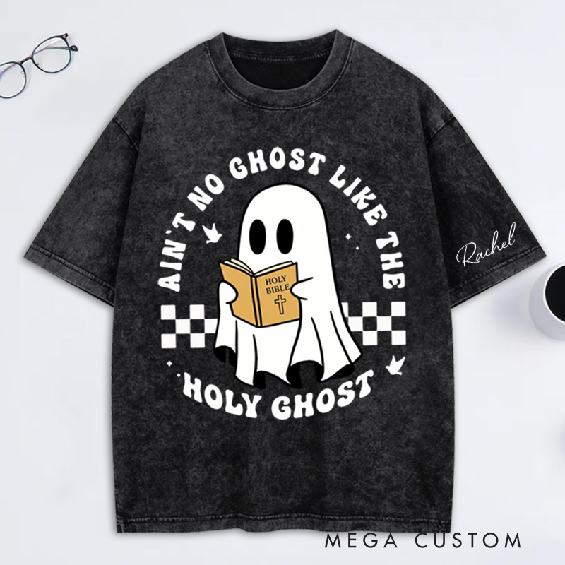 Personalized Ghost with Bible Washed T-Shirt Retro Shirt with Name Halloween Gift Christian Gift