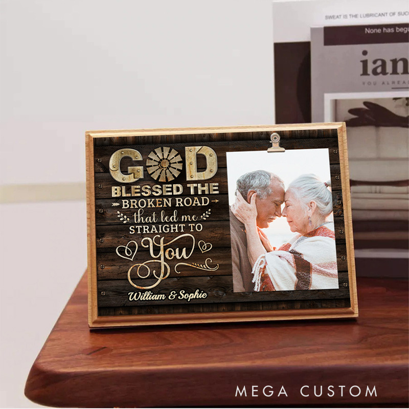 Personalized God Led Me Straight to You Wood Photo Frame Stand with Names Home Decor Religious Christian Gift for Couples