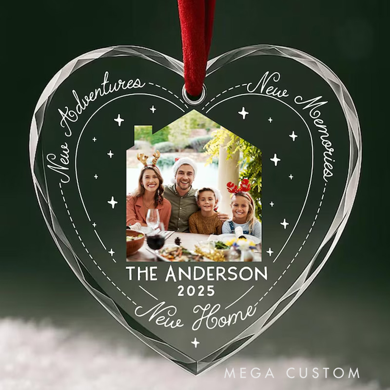 Personalized First Christmas in New Home Ornament Custom Family Photo Glass Keepsake New House Holiday Gift for Homeowners 2025