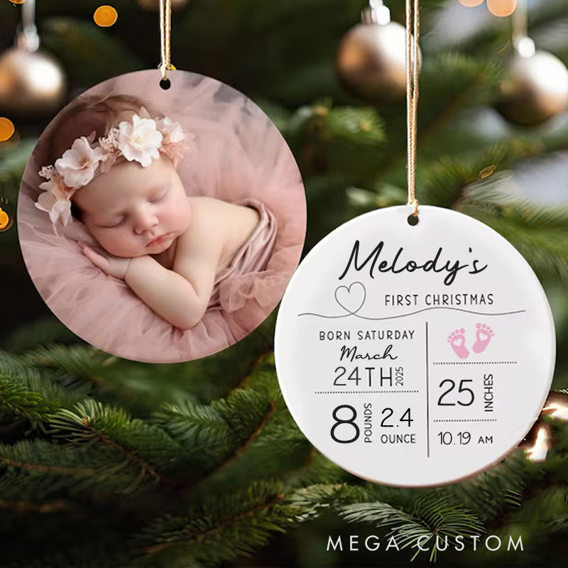 Personalized Baby Birth Stats Christmas Ornament Baby Keepsake Baby Shower Gift New Parent Gift