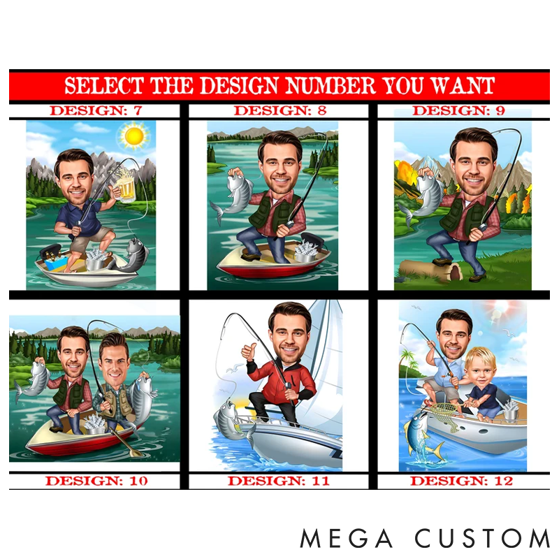 Personalized Cartoon Fisherman Portrait Fishing Gift For Men Custom Fisherman Caricature Drawing from Photo Funny Fisherman Caricature Gift for Fisherman