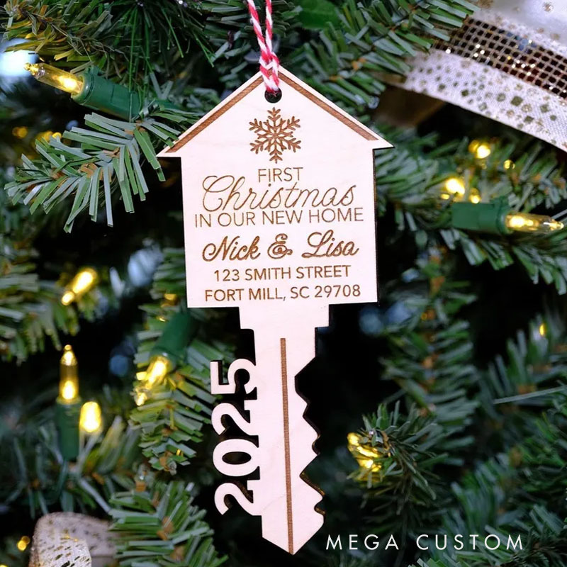 Personalized Our First Home Ornament Christmas Key Ornament Our First Christmas in Our New Home Ornament House Ornament Wooden House Ornament