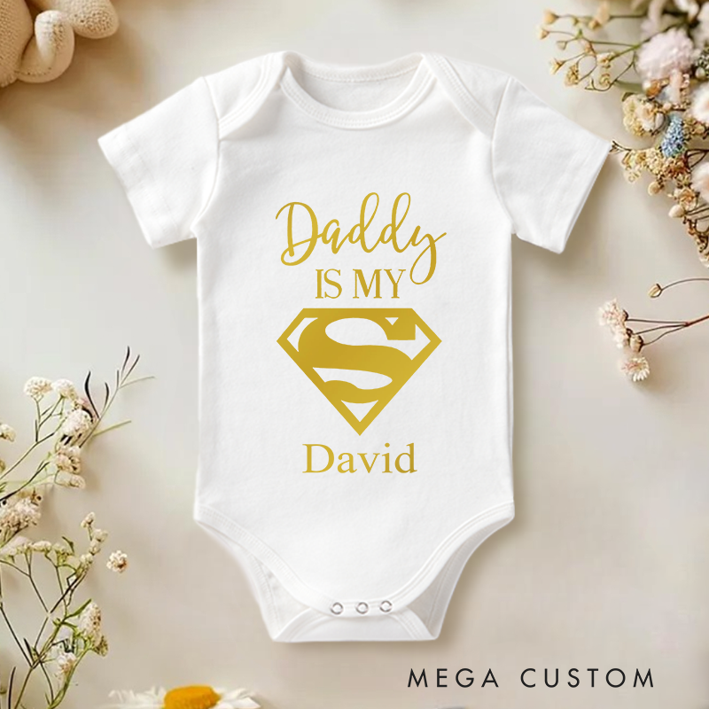 Personalized Daddy Is My Hero Funny Print Baby Onesie Father's Day Gifts