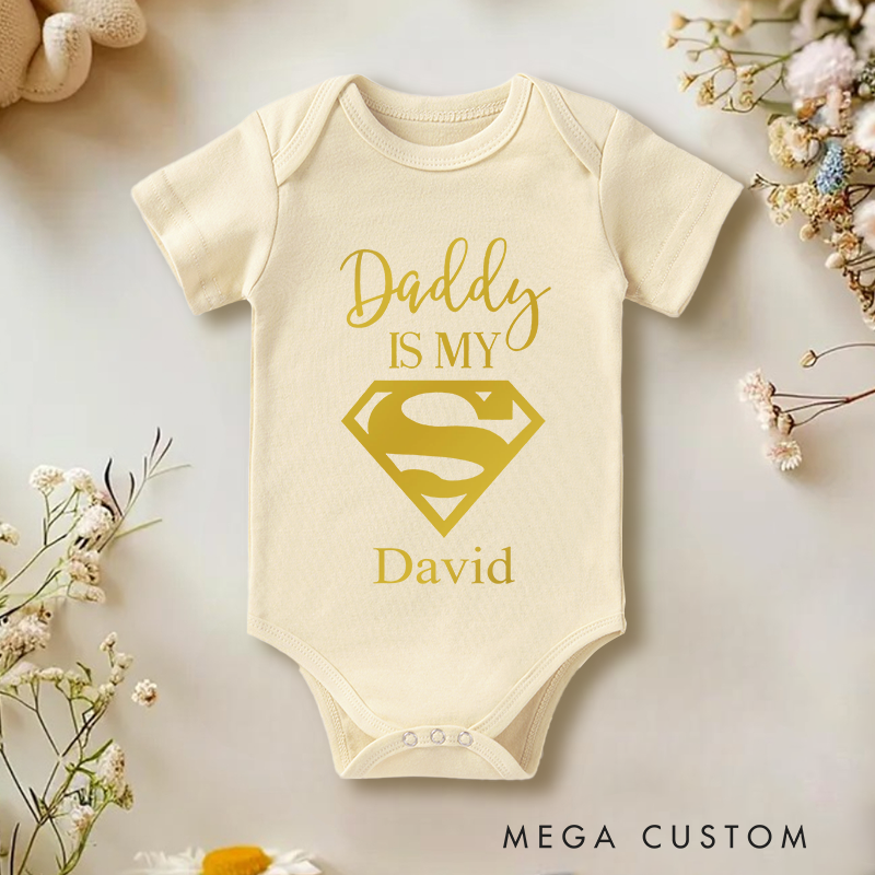 Personalized Daddy Is My Hero Funny Print Baby Onesie Father's Day Gifts