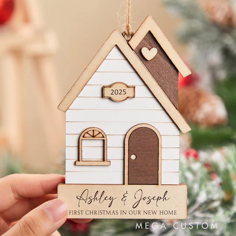 Personalized First Christmas in Our New Home Wooden Ornament Custom Housewarming Keepsake 2025 Engraved Holiday Decoration for New Homeowners