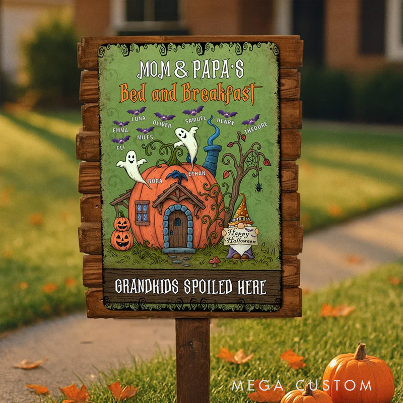 Personalized Pumpkin House Garden Vertical Metal Sign with Name and Title Garden Decor Halloween Gift for Grandparents Gardening Lovers