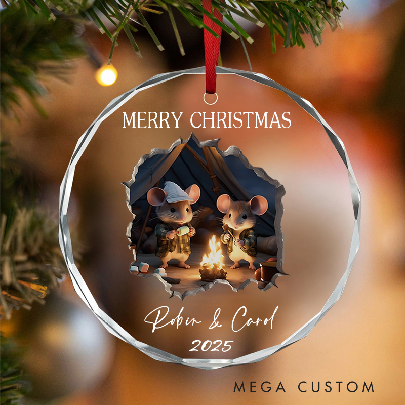 Personalized Camping Mice in Mouse Hole Christmas Ornaments Outdoor Camping Bonfire Lovers Ornament Christmas Gift