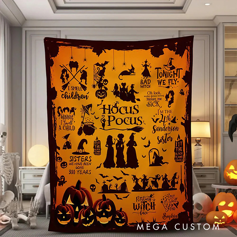 Personalized Witch Sisters Movie Blanket Halloween Flannel Blanket Movie Blanket with Name Film Fan