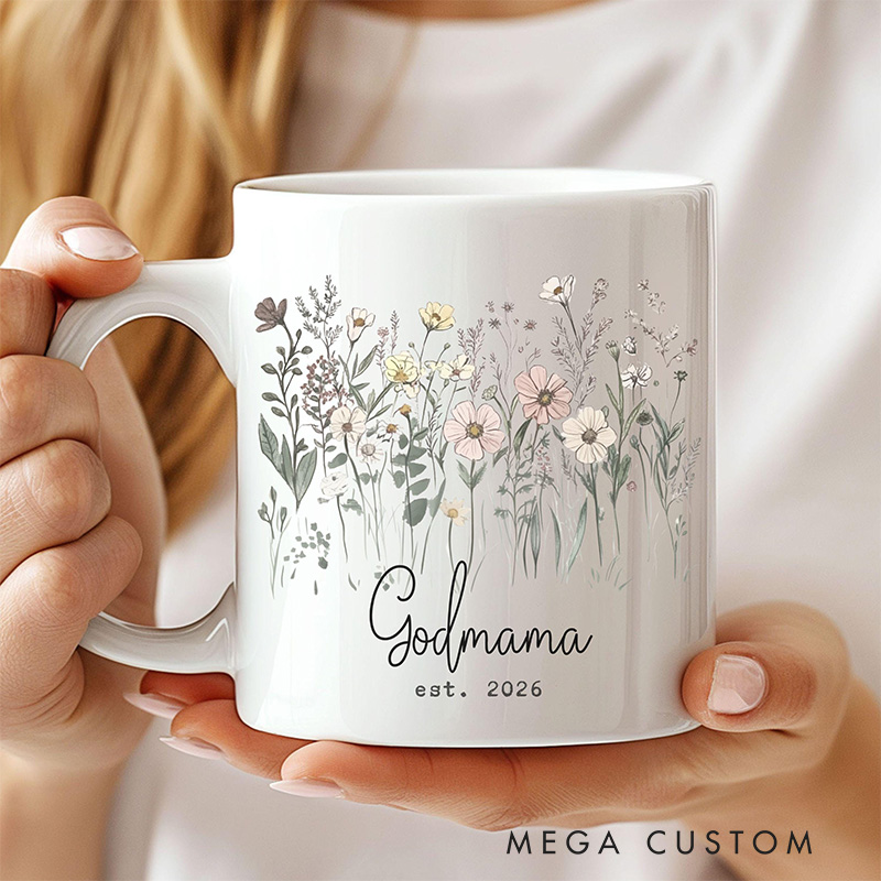 Personalized Be My God Mother Floral 11oz 15oz Ceramic Mug with Name Will You Be My Godparent Baby Announcement Proposal Baptism Godmother Gift