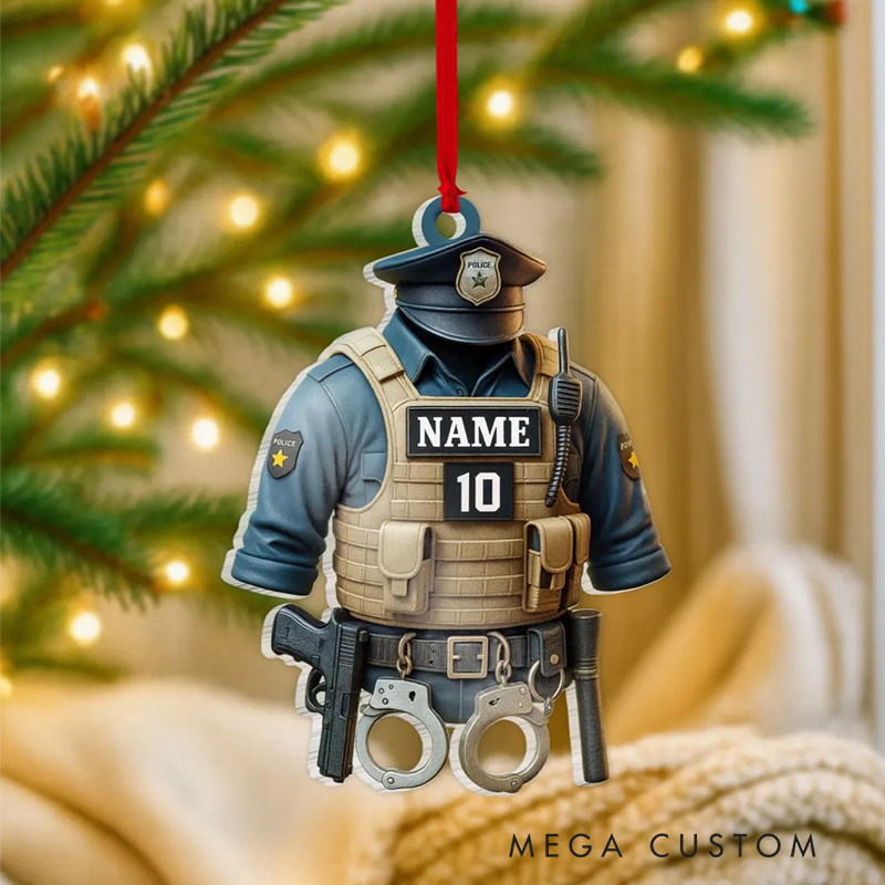 Personalized Police Christmas Ornament with Custom Name and Badge Number Gift for Police