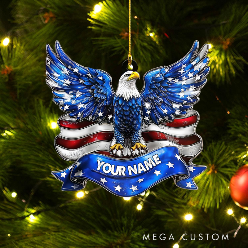 Personalized Bald Eagle and American Flag Christmas Ornament Patriotic Gift for Police