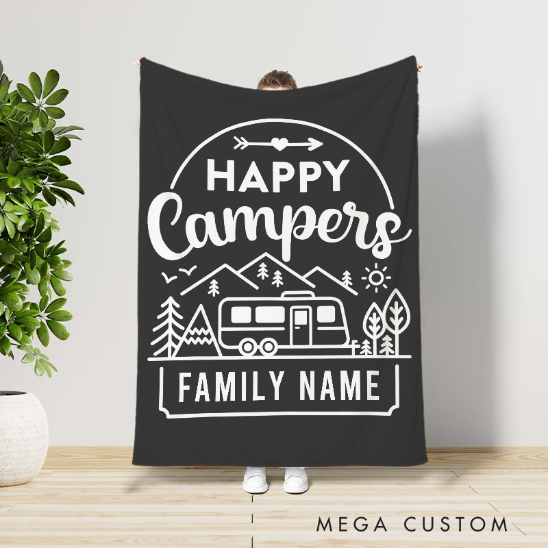 Personalized Happy Campers Throw Blanket Adventures Family Blanket Gift for Hiking Lovers