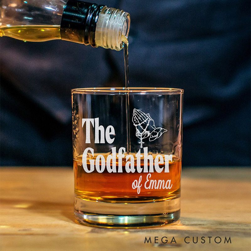 Personalized the Godfather 10.5 oz Fashioned Rock Whiskey Glass with Title and Name Godparent Gift Communion Baptism Gift Best Gift for Godfather