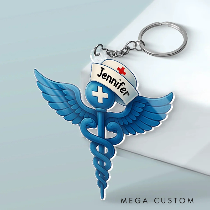 Personalized Nurse Acrylic Keychain Custom Shaped Acrylic Keychain With Wings Of Compassion Design Keychain