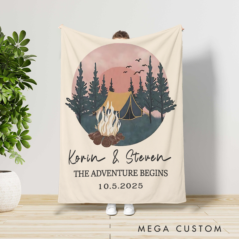 Personalized Outdoorsy Couple Throw Blanket Nature Adventure Lovers Blanket Gift for Hiking Lovers