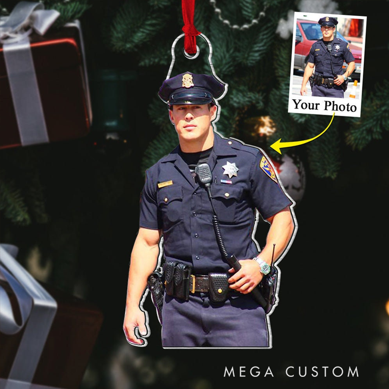 Personalized Police Officer Photo Christmas Ornament Unique Gift for Police