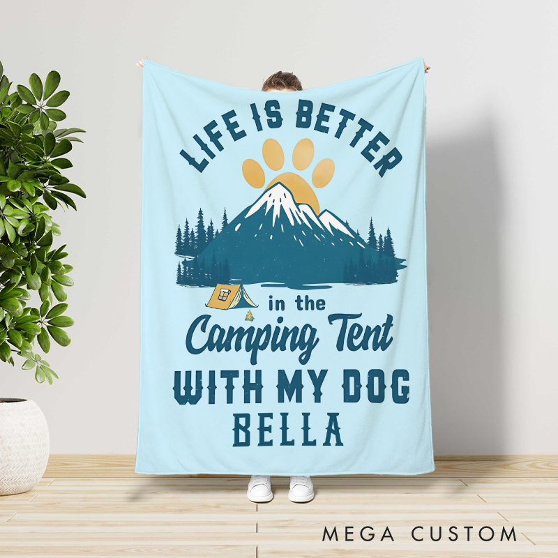 Personalized Camping Lovers Throw Blanket Outdoor Hiking Blanket Gift for Pet Lovers