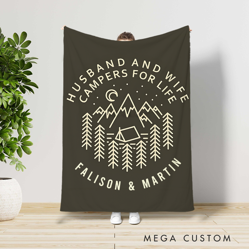Personalized Husband and Wife Throw Blanket Gift for Couple Camping Hiking Lovers