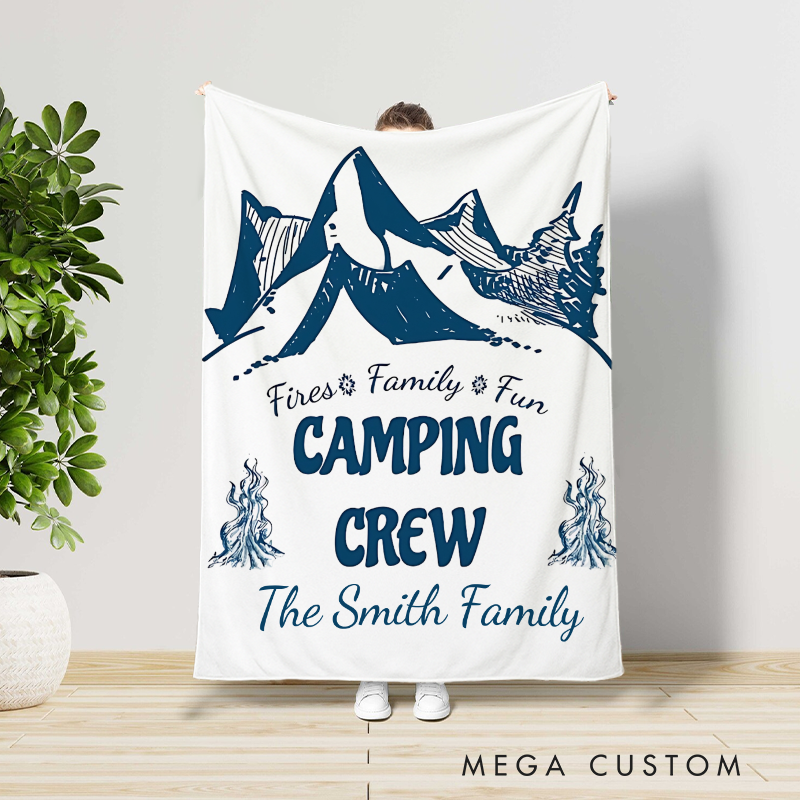Personalized Fires Family Fun Camping Crew Throw Blanket Gift for Camping Hiking Lovers