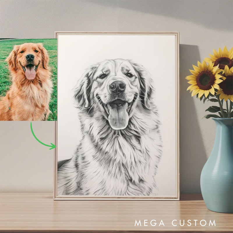 Personalized Pencil Sketch Wall Art For Dog and Cat Lovers Poster Without Frame Custom Art Lover Gift Custom Pet Portrait