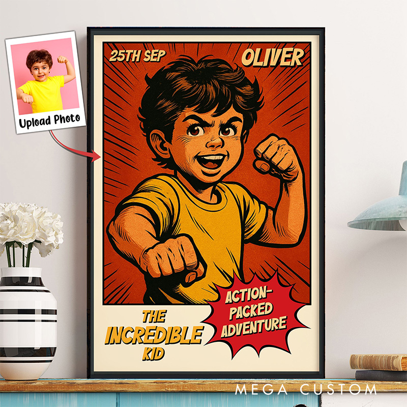 Personalized Incredible Kid Photo Wall Art Comic Cover Poster Without Frame Custom Art Lover Gift Custom Portrait